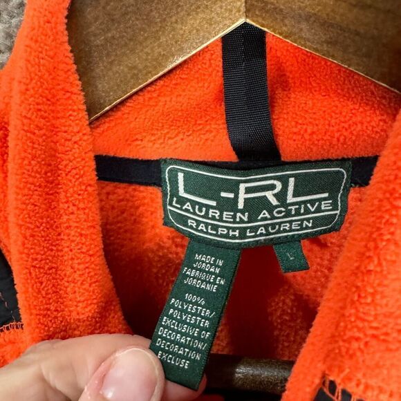 LRL Ralph Lauren Active Jacket Womens Size Large L Orange/Black Fleece Full Zip - Picture 8 of 10